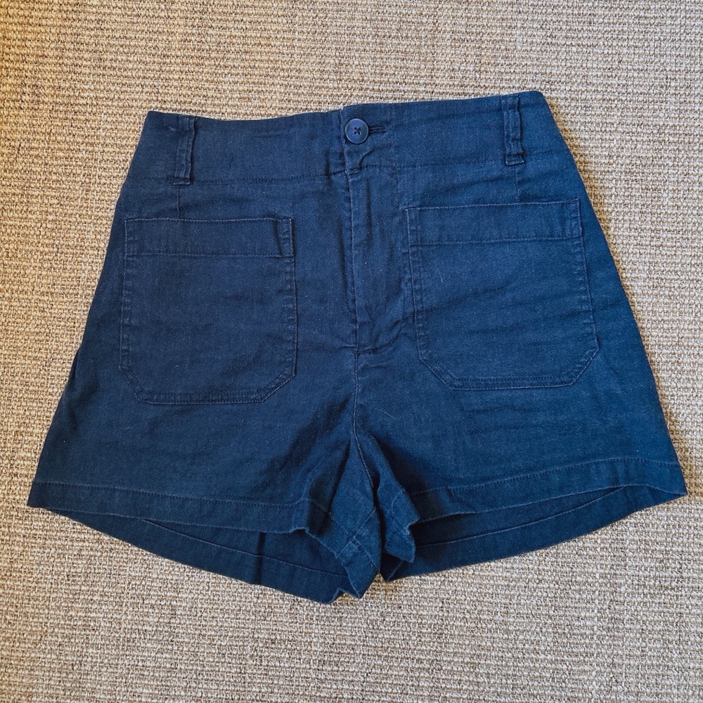 Maeve Dark Blue High Waist Linen Women's Shorts